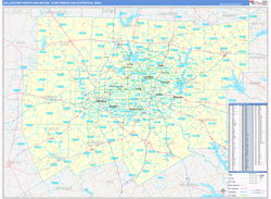 Dallas-Fort Worth-Arlington Metro Area Wall Map Basic Style 2024